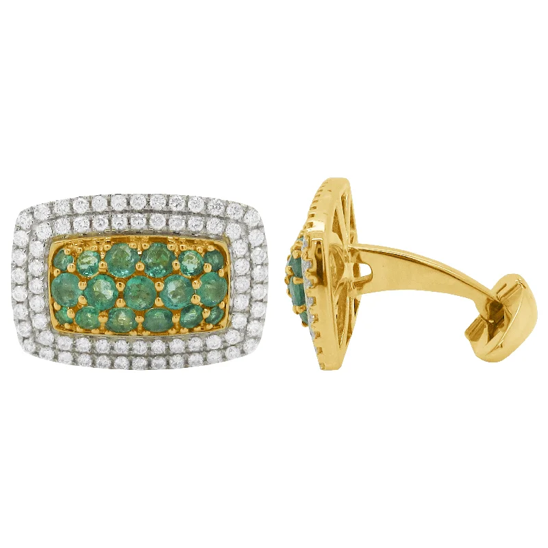 Best cufflinks with gemstone inlays for a colorful and stylish finish-14K GOLD DIAMOND EMERALD BARRY CUFFLINKS