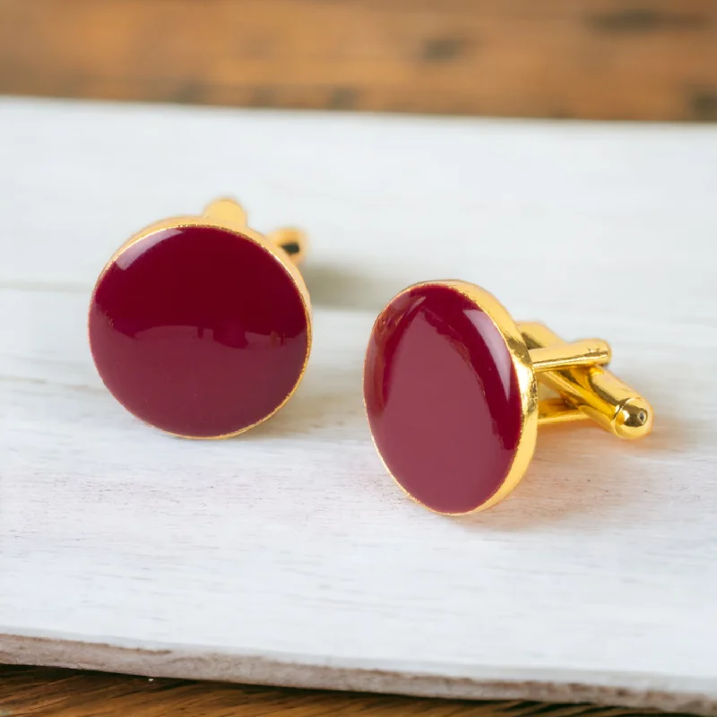 Cufflinks with mechanical gear designs for a steampunk-inspired, industrial look-Chokore Gold and Burgundy Cufflinks