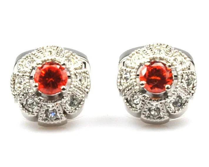 Cufflinks with solid gold for a luxurious and timeless accessory-Coral Crystal Flower Shape Cufflinks