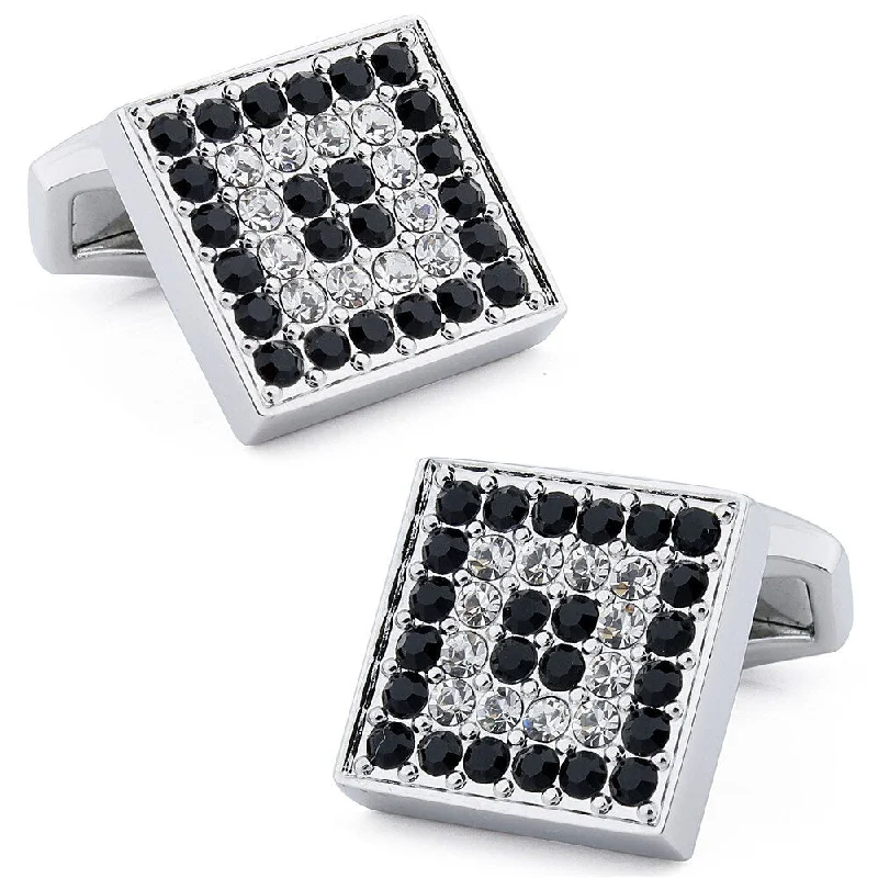 Best cufflinks with durable enamel finishes for long-lasting wear and vibrant color-Square Black & White Crystal Cufflinks