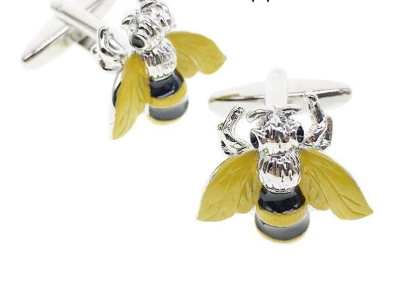 Cufflinks with artistic designs for a one-of-a-kind accessory-YELLOW BEE SILVER CUFFLINKS