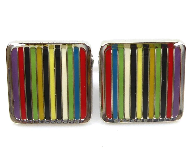 Unique cufflinks with quirky designs for a fun and personalized accessory-Rainbow Striped Square Cufflinks