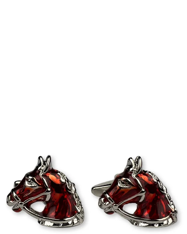 Cufflinks with classic round designs for a versatile and timeless accessory-DÉCLIC Horse Head Enamel Cufflink