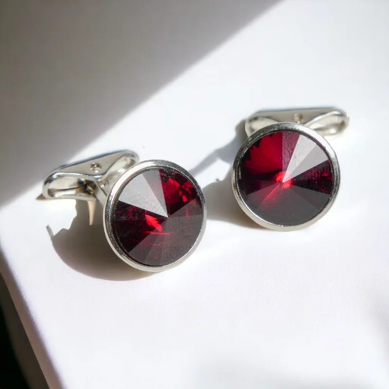 Cufflinks with textured metal finishes for a rugged and stylish appearance-Chokore Silver Crystal Cufflinks (Red)