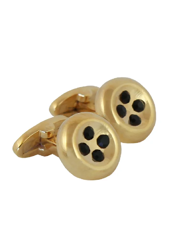 Stylish cufflinks with modern geometric designs for a contemporary fashion statement-DÉCLIC Button Crystal Cufflink - Gold