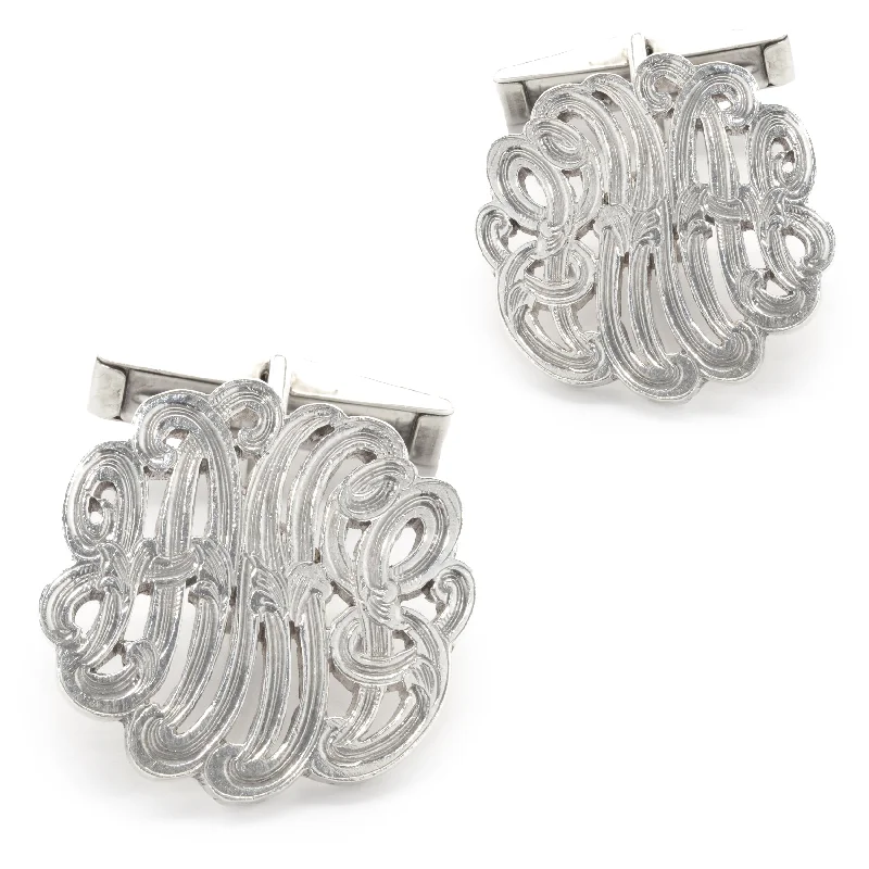 Cufflinks with classic black enamel for a sleek and timeless design-Sterling Silver Scroll Cufflinks