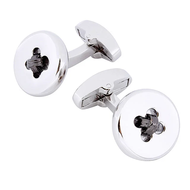 Cufflinks with classic striped patterns for a clean and elegant finish-Silver button cufflinks