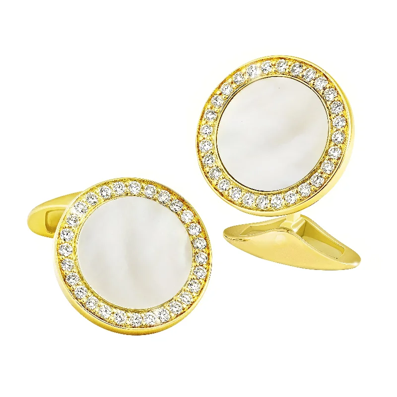 Best cufflinks with vintage coin designs for a unique and historical look-Mother of Pearl & Diamond 18k Gold Cufflinks