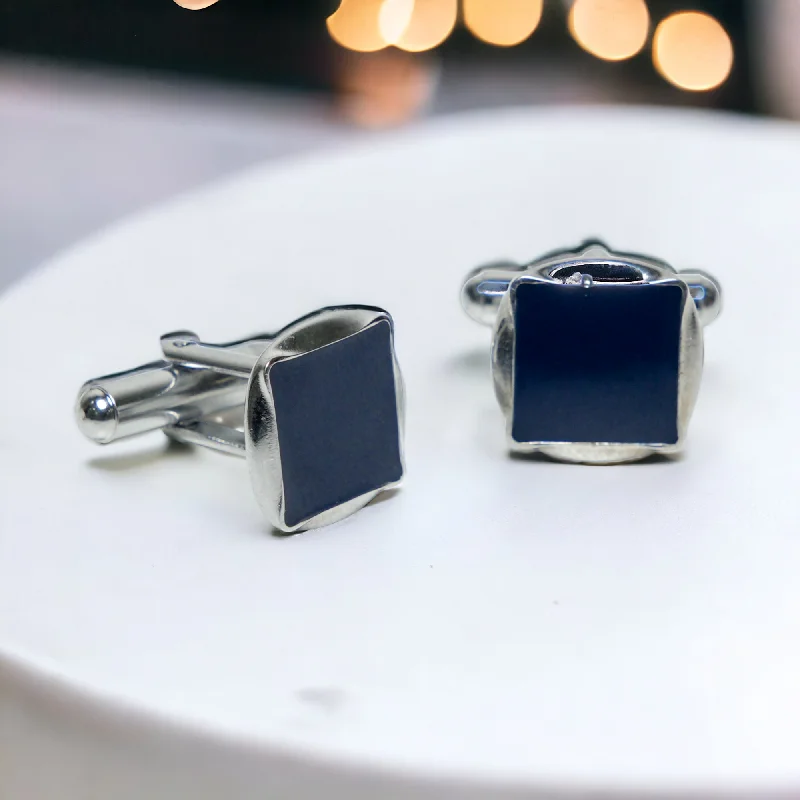 Best cufflinks with durable enamel finishes for long-lasting wear and vibrant color-Chokore Circular Square Cufflinks (Blue)