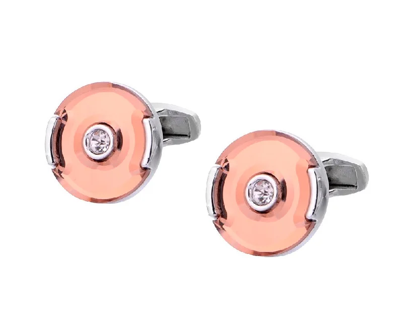 Cufflinks with art deco designs for a vintage and glamorous accessory-SILVER ROUND CRYSTAL CUFFLINKS