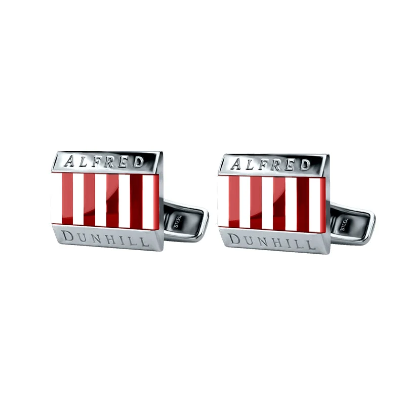 Cufflinks with military insignia designs for a bold, distinguished look-ALFRED DUNHILL  <p>  Cufflinks Facet square pinstripe </p> <p>  Sterling silver, white mother of pearl & red cornelian </p> <p> <FONT SIZE=2>   JLL8292H </font> </p>