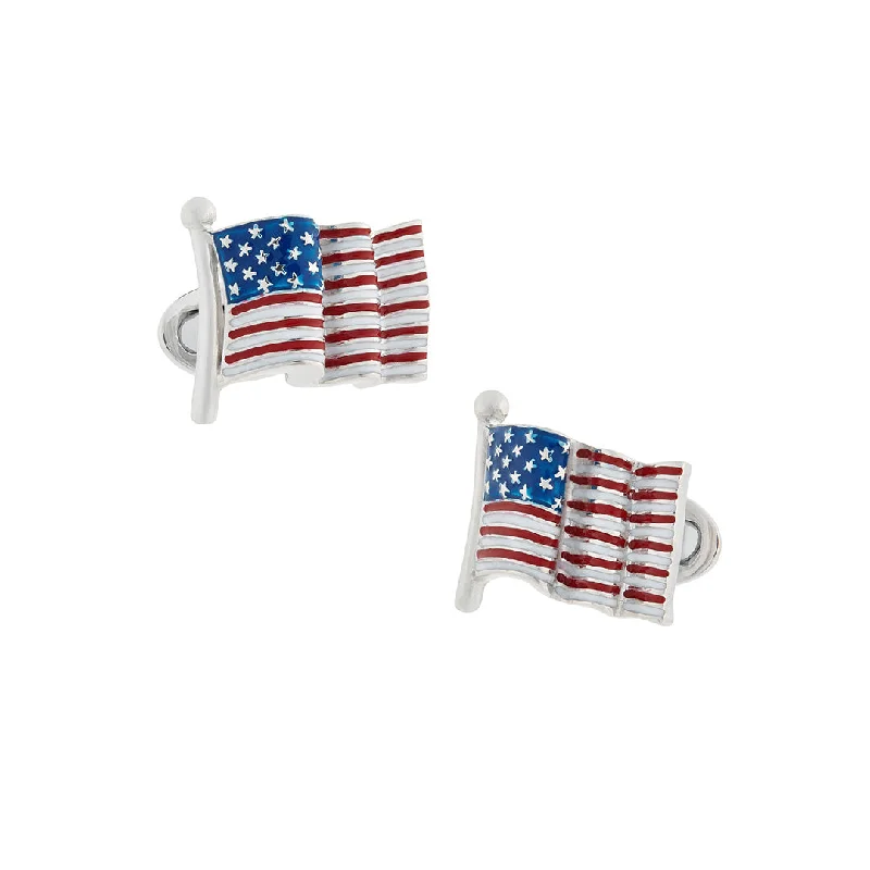 Best cufflinks with enamel inlays for a colorful and artistic touch-American Flag Sterling Cufflinks