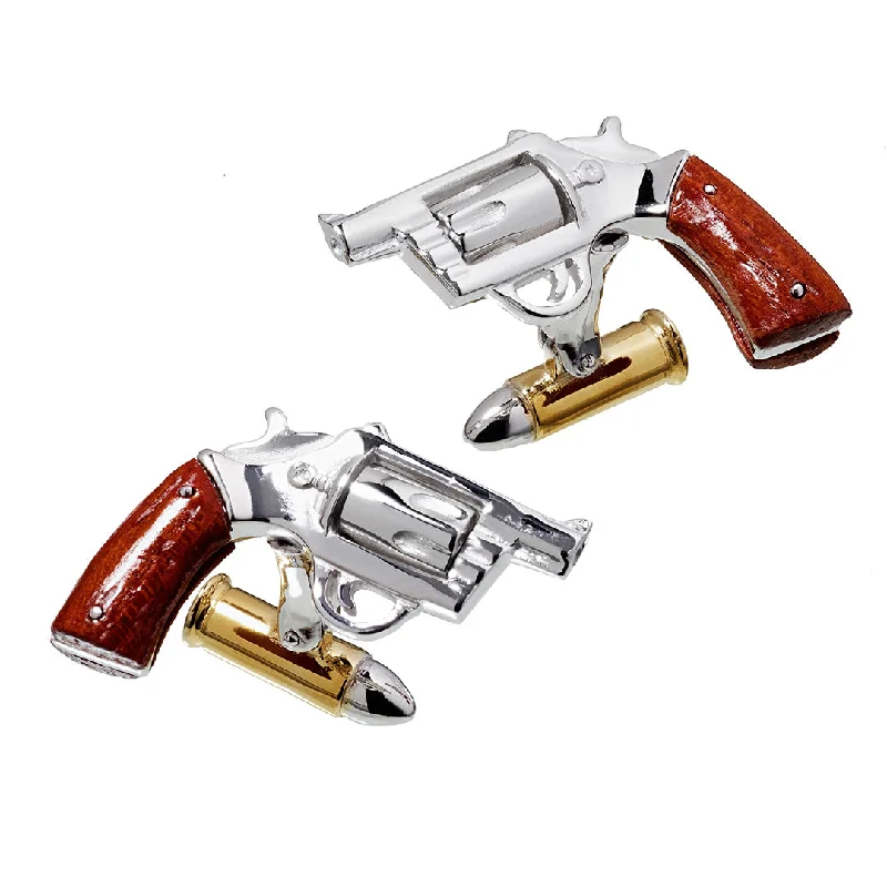 Stylish cufflinks with modern geometric designs for a contemporary fashion statement-Pistol Wood Handle 24K Vermeil Bullet Back Sterling Cufflinks