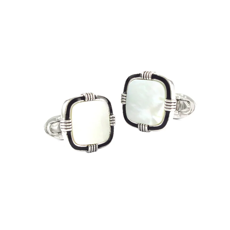 Best cufflinks with customizable engravings for a personal and thoughtful gift-Gemstone Soft Square with Hand-Painted Frame Detail Sterling Silver Cufflinks I Jan Leslie