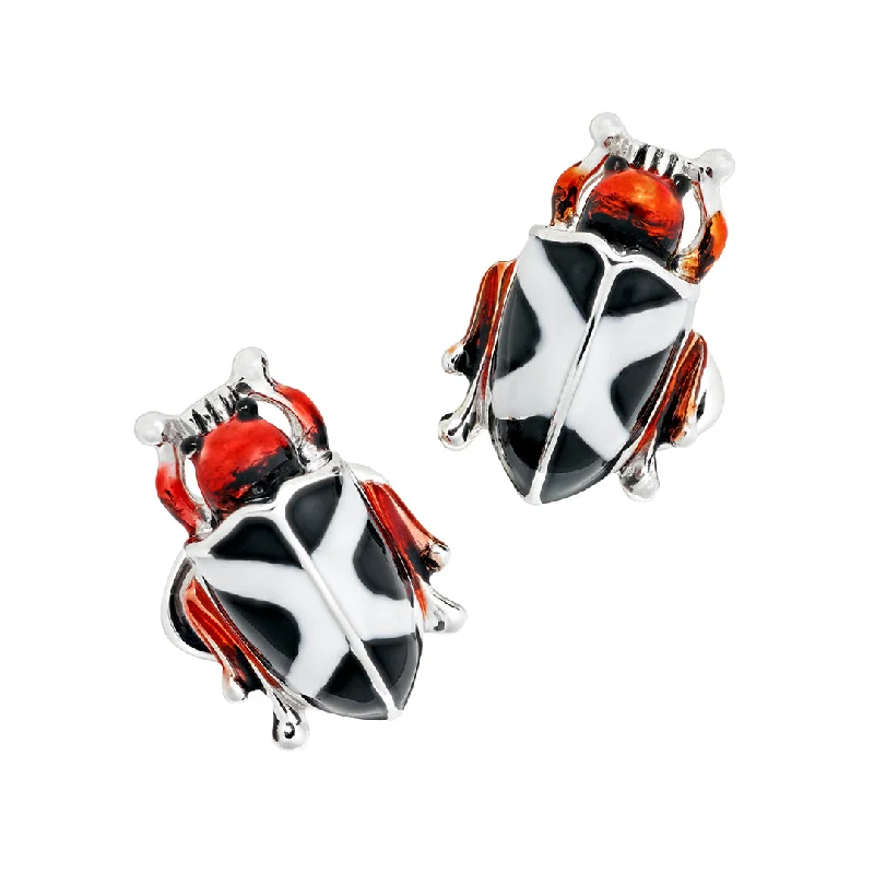 Cufflinks with engraved patterns for a personalized and intricate touch-Beetle Sterling Cufflinks