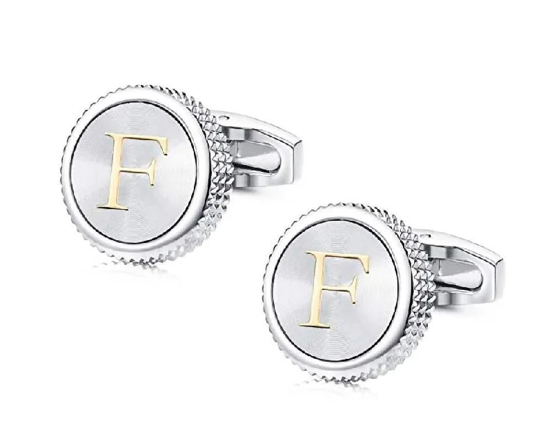 Best cufflinks with etched floral patterns for an elegant and sophisticated design-Round Letter Silver Cufflinks