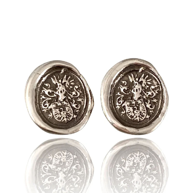 Cufflinks with subtle animal motifs for an understated and stylish look-Small Shield Sterling Silver Cufflinks