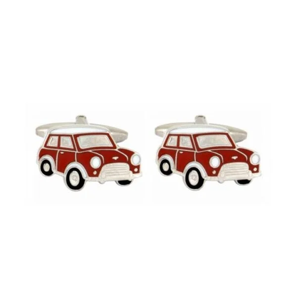 Best cufflinks with enamel inlays for a colorful and artistic touch-Red Mini Rhodium Plate Men's Cufflinks 901208