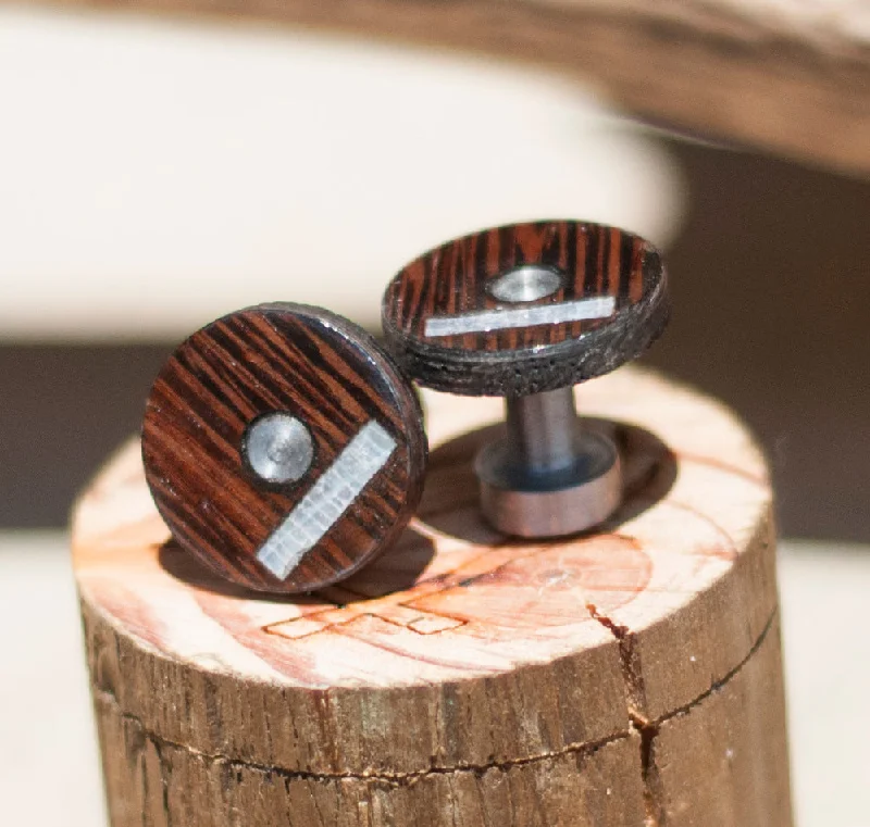 Best cufflinks with polished stainless steel for a sleek and modern look-WENGE WOOD TOPPED CUFFLINKS W/ MOTHER OF PEARL INLAYS