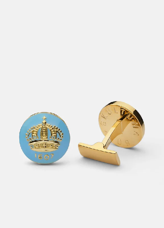 Unique cufflinks with quirky designs for a fun and personalized accessory-Cufflinks | The Skultuna Crown Gold | Gustavian Light Blue