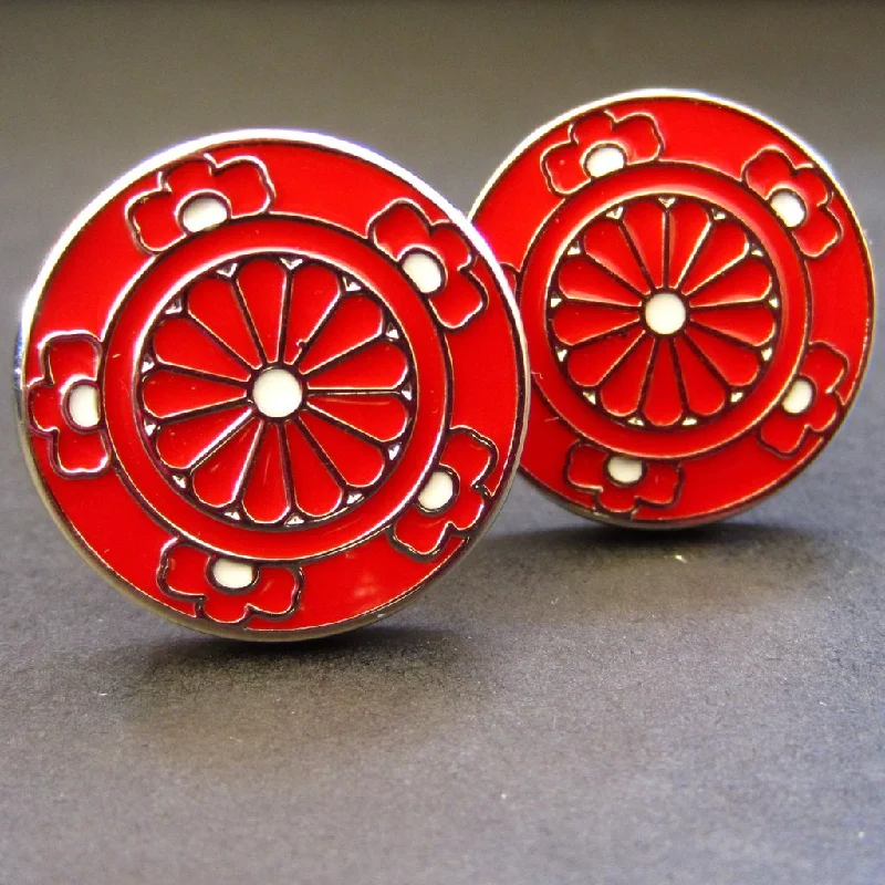 Best cufflinks with enamel designs for vibrant and colorful accents-Red Double Flower Cuff Link