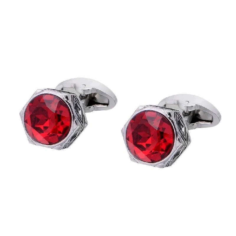 Cufflinks with brushed metal finishes for a matte, contemporary style-RETRO RED CRYSTAL CUFFLINKS