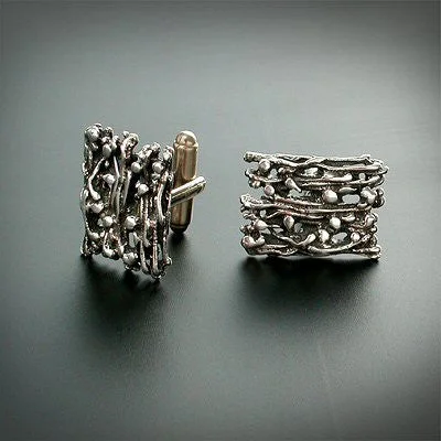 Unique cufflinks with gemstone accents for a bold and luxurious look-Oxidized silver abstract designed cufflinks