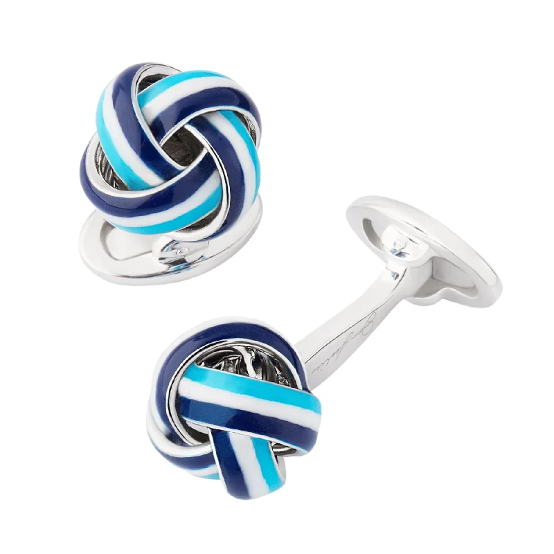 Best cufflinks for men with personalized birthstone options for meaningful gifts-Blue Enamel Knot Sterling Cufflinks