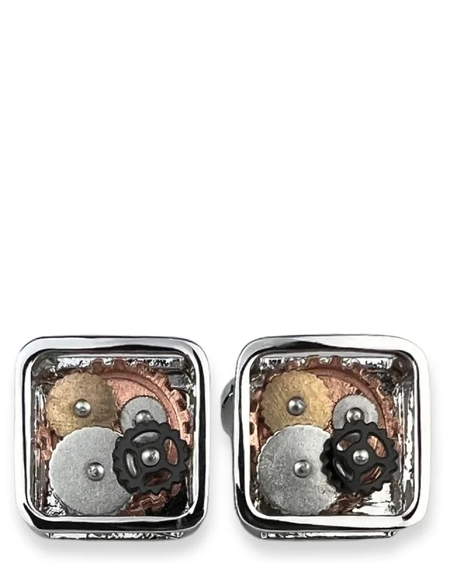 Best cufflinks with a polished brass finish for a vintage-inspired aesthetic-DÉCLIC Gear Square Cufflink - Silver