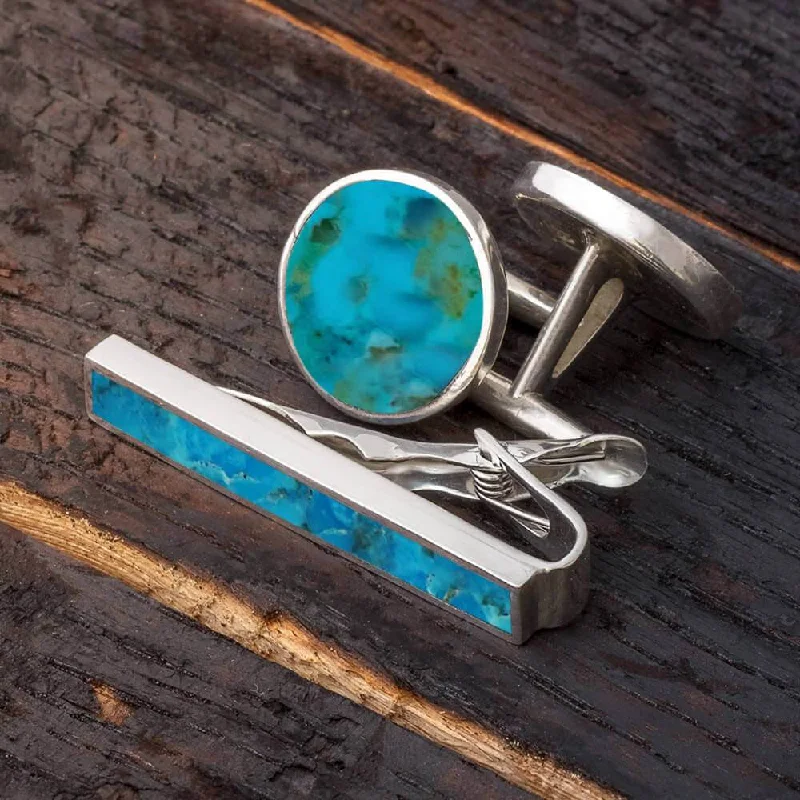 Cufflinks with angular designs for a modern and stylish look-Totally Turquoise Gift Set - Cuff Links & Tie Clip