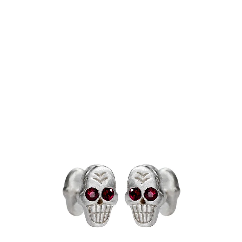 Cufflinks with solid gold for a luxurious and timeless accessory-Men's Sterling Silver Skull Cufflinks with Ruby Eyes