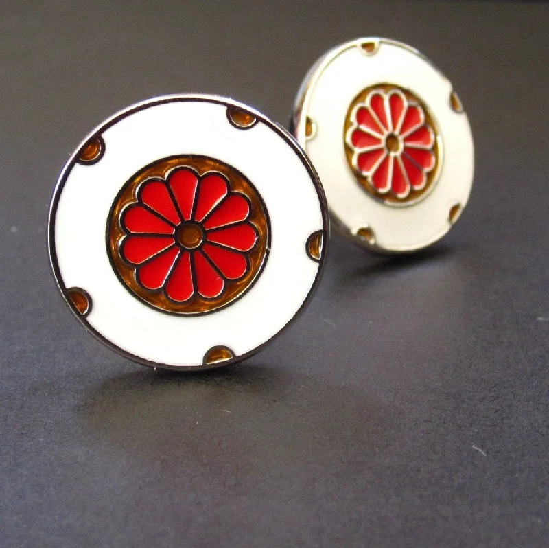 Best cufflinks with gemstone inlays for a colorful and stylish finish-White Cuff Link "Red Flower"