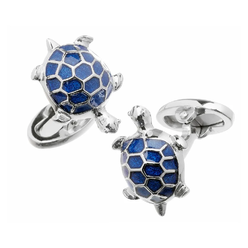 Stylish cufflinks with modern geometric designs for a contemporary fashion statement-Turtle Hand-painted Enamel Sterling Cufflinks