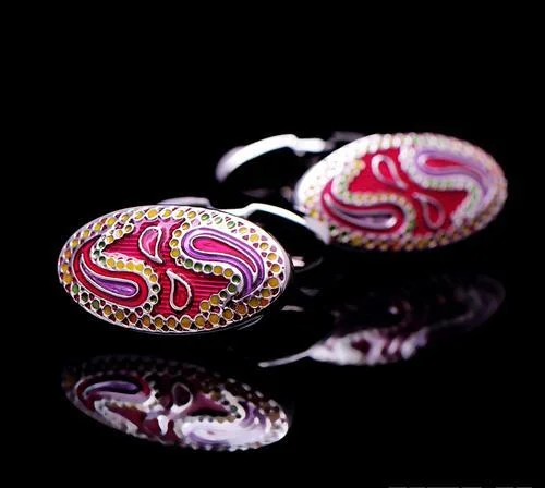 Best cufflinks for special occasions with precious stones for a luxurious touch-Pink silver enamel cufflinks