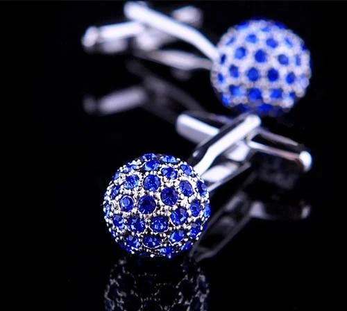 Luxury cufflinks with diamond accents for a high-end and elegant accessory-Blue Crystal ball cufflinks