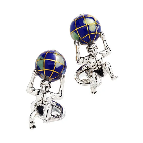 Cufflinks with custom logos for a branded and professional look-Atlas Carrying the World Sterling Cufflinks