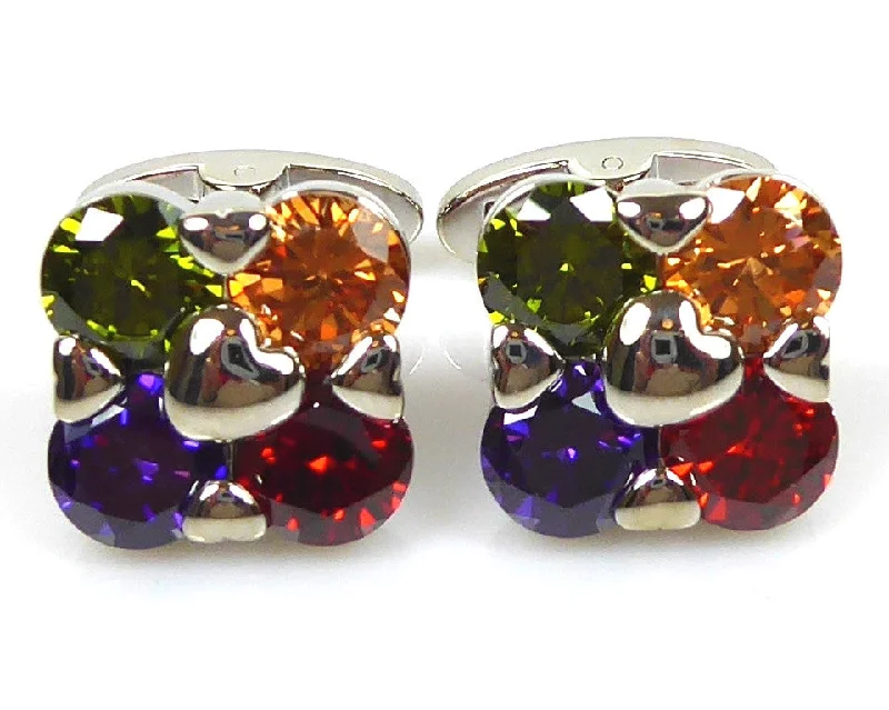 Cufflinks with vintage-inspired designs for a timeless and classic touch-Crystal Flower Shape Cufflinks