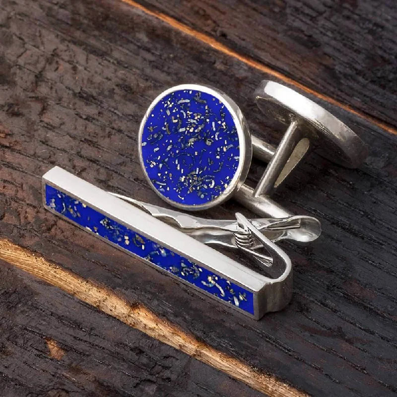 Best cufflinks for formal events with timeless designs in classic silver and gold-Blue Stardust Cuff Links & Tie Clip Bundle