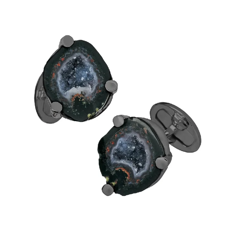 Best cufflinks with a sleek black finish for a contemporary, edgy look-Druzy Crystallized Gemstone Sterling Silver Cufflinks I Jan Leslie