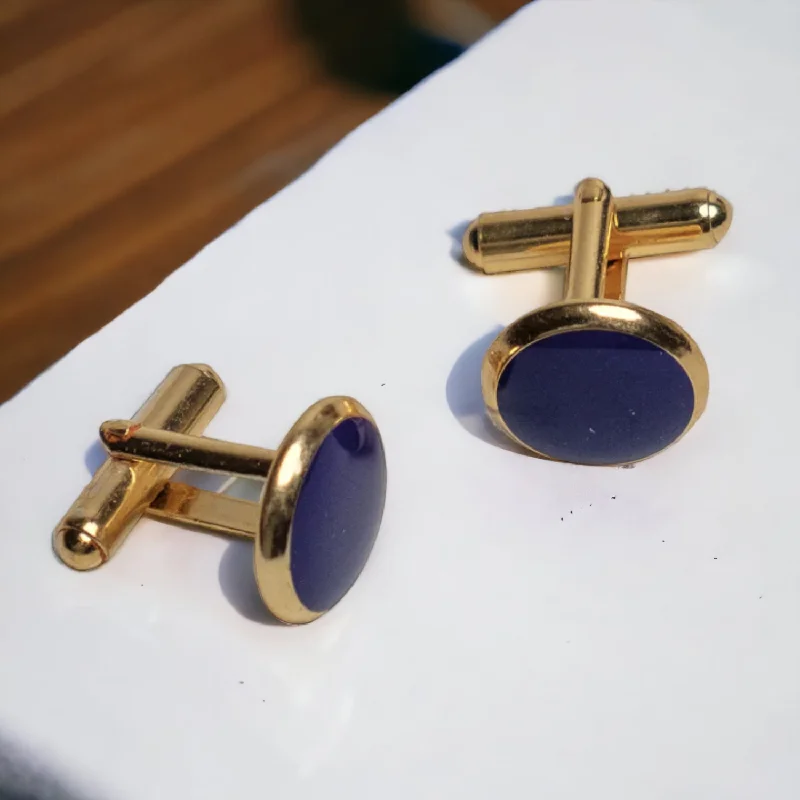 Best cufflinks for weddings with silver or gold finishes for a timeless appeal-Chokore Round Gold Cufflinks (Blue)