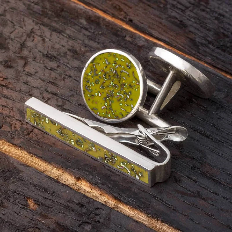 Cufflinks with solid gold for a luxurious and timeless accessory-Yellow Stardust Cuff Links & Tie Clip Bundle