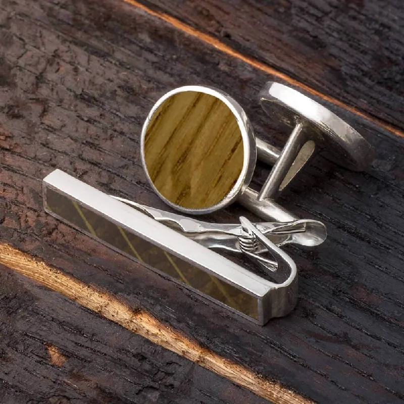 Cufflinks with military insignia designs for a bold, distinguished look-Stone Cold Whiskey Barrel Gift Set - Cuff Links & Tie Clip