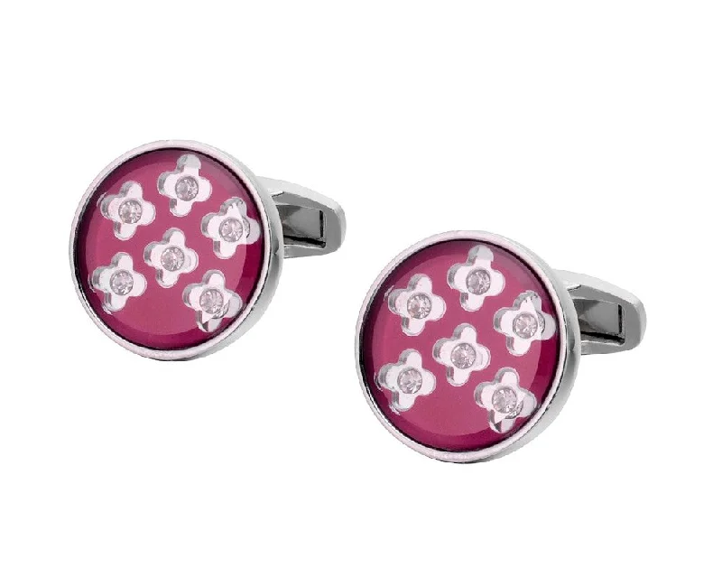 Best cufflinks for men with personalized birthstone options for meaningful gifts-SILVER ROUND FLOWER CRYSTAL CUFFLINKS