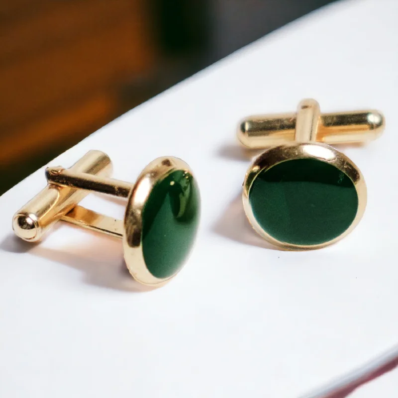 Stylish cufflinks with modern geometric designs for a contemporary fashion statement-Chokore Round Gold Cufflinks (Green)