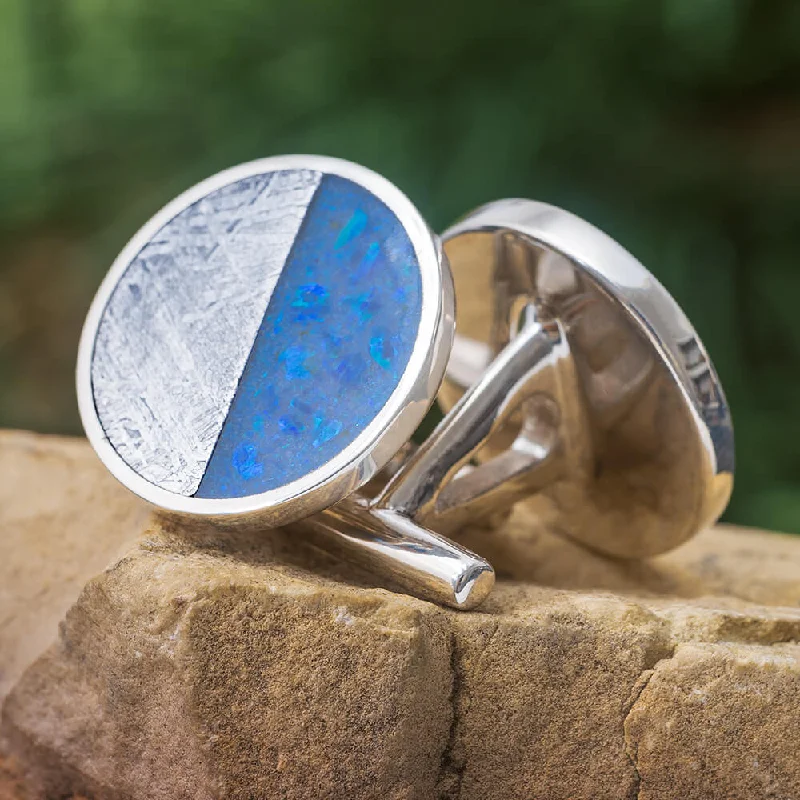 Cufflinks with classic striped patterns for a clean and elegant finish-Opal & Meteorite Cufflinks