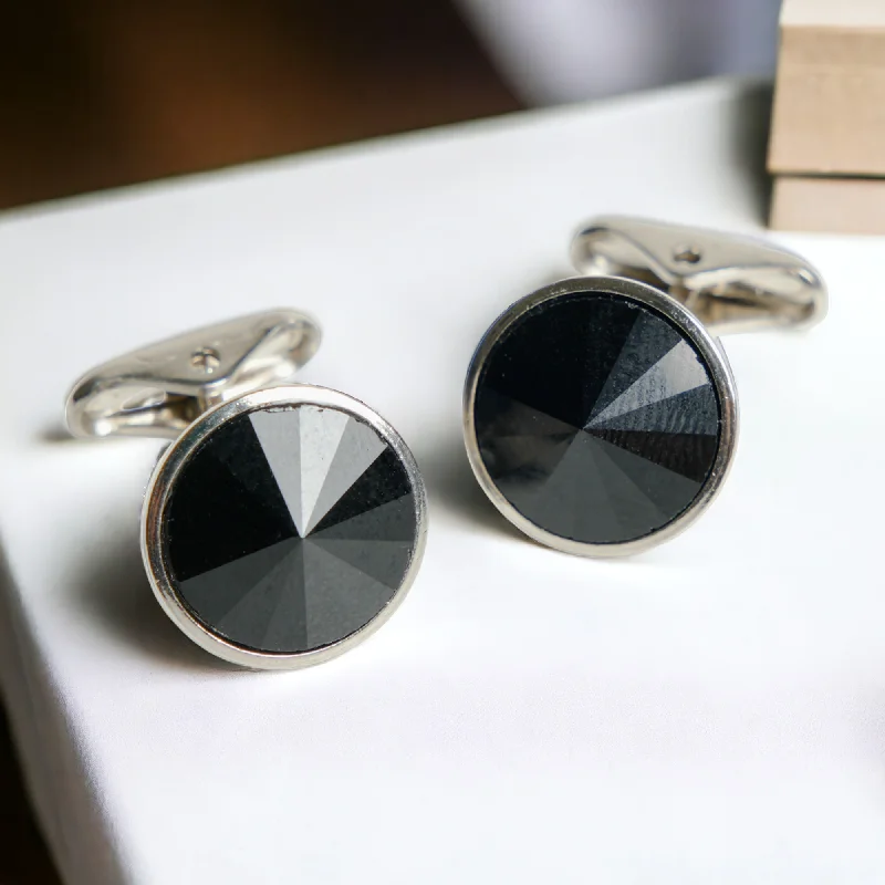 Cufflinks with custom logos for a branded and professional look-Chokore Silver Crystal Cufflinks (Black)