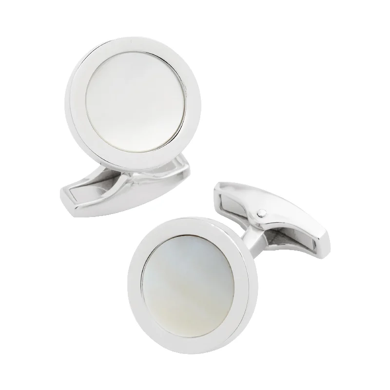 Best cufflinks with durable enamel finishes for long-lasting wear and vibrant color-Round Mother of Pearl Inlay Sterling Cufflinks