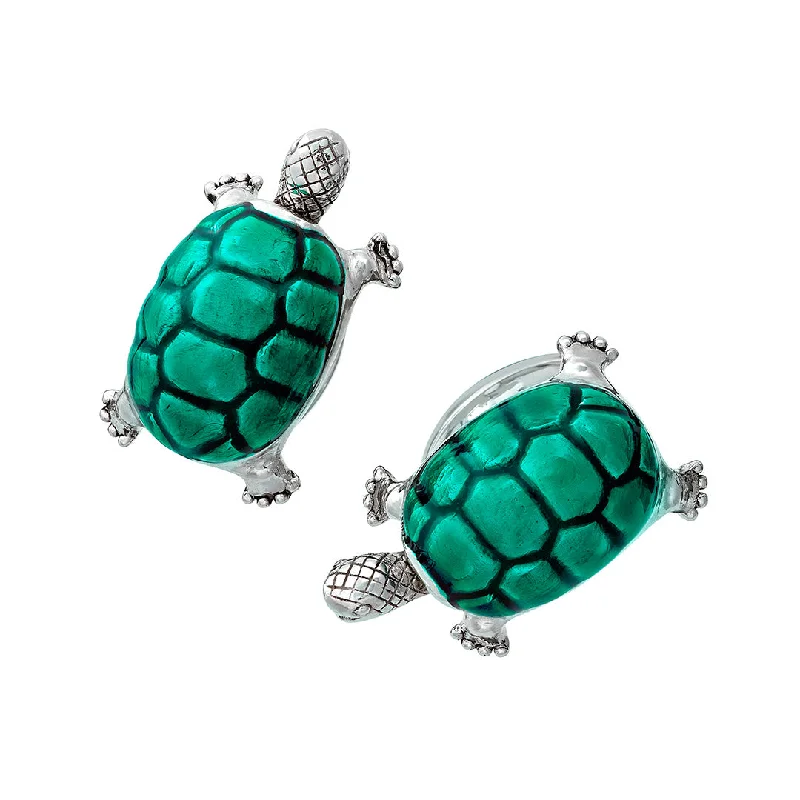 Best cufflinks with gemstone inlays for a colorful and stylish finish-Turtle Smiling Bobble Head Sterling Cufflinks