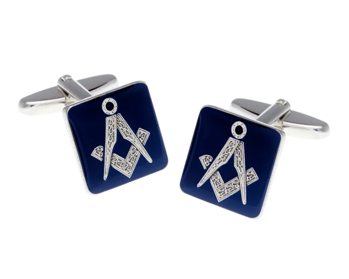 Cufflinks with celestial motifs for a cosmic and mystical fashion statement-Masonic Square Blue Cufflinks