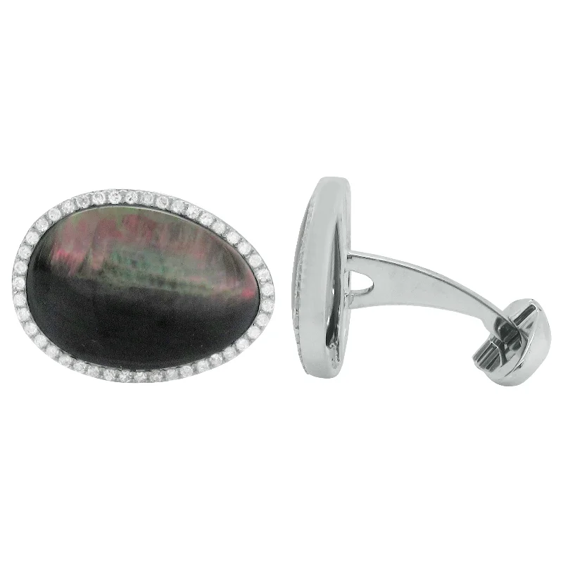 Elegant cufflinks with unique designs for a stylish and sophisticated look-14K GOLD DIAMOND BLACK MOTHER OF PEARL JAY CUFFLINKS